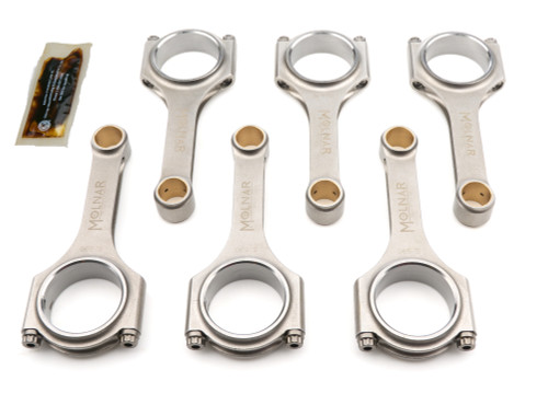 Molnar Technologies TH5590MFB6-A Connecting Rod, H-Beam, 5.590 in. Long, Bushed, 3/8 in. Cap Screws, Billet Steel, Toyota Inline-6, Set of 6