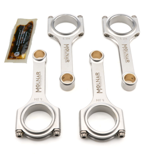 Molnar Technologies ZH5234CCB4-A Connecting Rod, H-Beam, 5.234 in. Long, Bushed, 3/8 in. Cap Screws, Billet Steel, Mazda 4-Cylinder, Set of 4