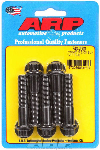 ARP 743-2000 Bolt, 7/16-20 in. Thread, 2.000 in. Long, 7/16 in. 12-Point Head, Chromoly, Black Oxide, Universal, Set of 5