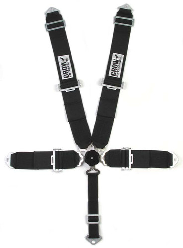 Crow Safety Gear 11104 Harness, Kam Lock, 5 Point, SFI 16.1, 52 in. Length, Pull Down Adjust, Wrap Around, Individual Harness, Silver Hardware, Black, Kit