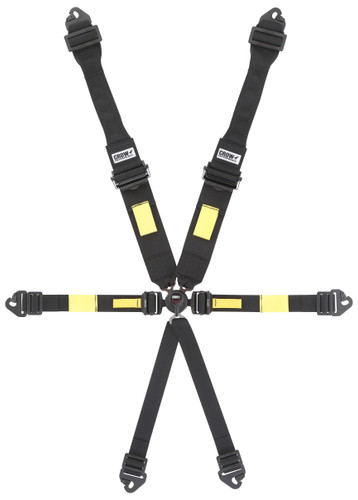 Crow Safety Gear 31004 Harness, 6 Point, Camlock, SFI 16.1, Pull Down Adjust, Clip-In / Wrap Around, Individual Harness, HANS Ready, Black, Kit