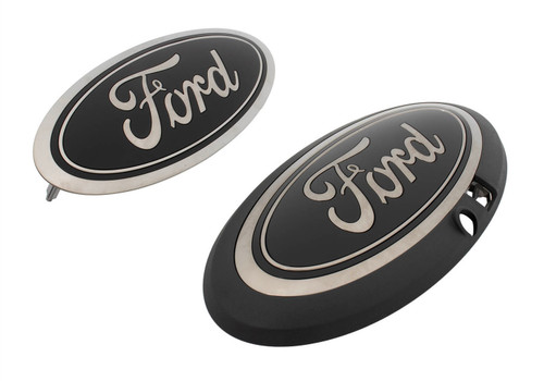 Ford M-1447-F15BC Emblem, Ford Oval, Grille / Tailgate, Plastic, Black / Chrome, Front Camera Provision, Ford Fullsize Truck 2018-20, Kit