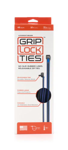 Grip Lock Ties G12-BKBU-X48 Cable Ties, Zip Ties, 12 in. Long, Blue Rubber Lined, Nylon, Black, Reusable, Set of 48