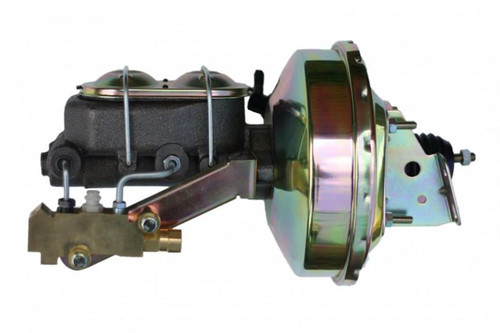 Leed Brakes 1E1A3 Master Cylinder and Booster, 1.125 in. Bore, Dual Integral Reservoir, 9 in. OD, Single Diaphragm, Steel, Gold Zinc Plated, GM, Various Applications, Kit