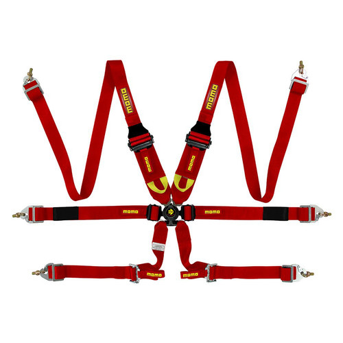 Momo Automotive Accessories MO1255120001 Harness, 6 Point, Rotary Camlock, FIA Approved, Pull Down Adjust, Clip-In / Wrap Around, Individual Harness, Red, Kit