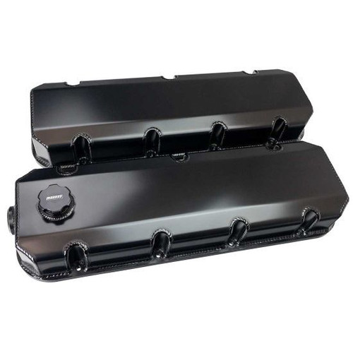 Moroso 68367 Valve Cover, 3 in. Tall, Baffled, 12 AN Female Breather Port, Aluminum, Black Anodized, Big Block Chevy, Pair