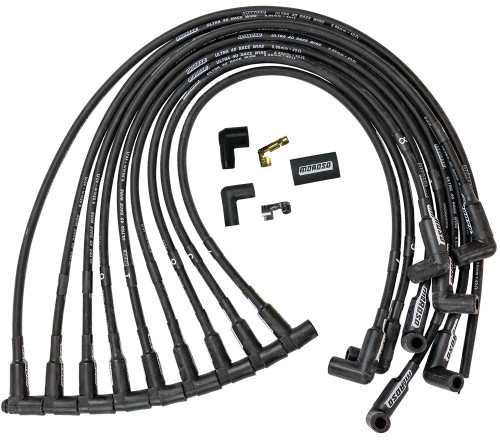 Moroso 73728 Spark Plug Wire Set, Ultra 40, Spiral Core, 8.65 mm, Black, 135 Degree Plug Boots, HEI Style Terminal, Big Block Chevy, Kit