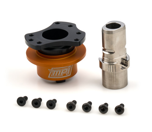 MPI USA MPI-QR-R1-34-W/T Steering Wheel Quick Release, 360 Degree Release, Weld-On, Aluminum, Black / Orange Anodized, 3 / 4 Bolt Steering Wheel, Titanium Spud, Kit