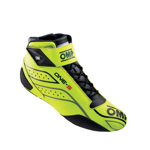 OMP Racing, Inc. IC0-0822-A03-099-40 Driving Shoe, One-S, Mid-Top, SFI 3.3/5, FIA Approved, Leather Outer, Fire Retardant Inner, Fluorescent Yellow, Euro 40, Pair