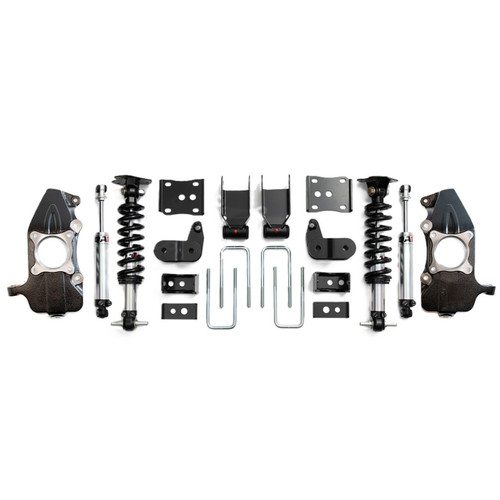 QA1 LK12-FF04 Lowering Kit, 3-5 in. Front / 5-7 in. Rear, Single Adjustable, Spindles / Shocks / Struts / Shackles / Brackets / Hardware, 4WD, Ford Fullsize Truck 2021-25, Kit