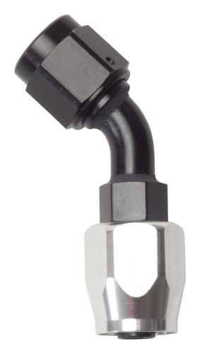 Russell 610113 Fitting, Hose End, Full Flow, 45 Degree, 10 AN Hose to 10 AN Female, Aluminum, Black / Silver Anodized, Each