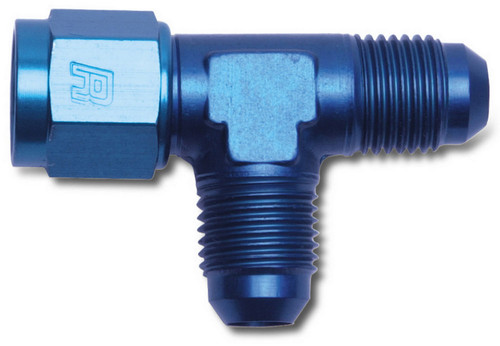 Russell 614406 Fitting, Tee, 6 AN Female Swivel x 6 AN Male x 6 AN Male, Aluminum, Blue Anodized, Each