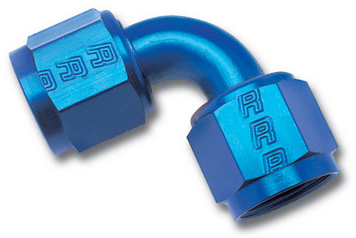 Russell 640160 Fitting, Adapter, 90 Degree, 6 AN Female Swivel to 6 AN Female Swivel, Aluminum, Blue Anodized, Each