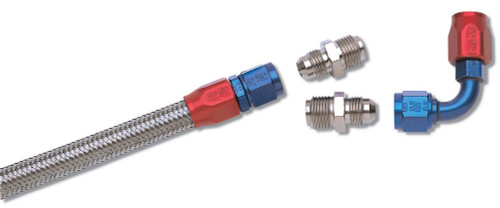 Russell 641020 Fuel Line, Stainless Braided Hose, AN Fittings / Adapters, Aluminum, Blue / Red Anodized, Quadrajet Carburetor, Kit