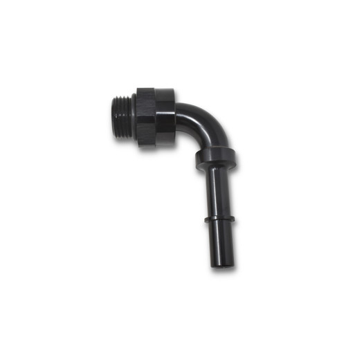 Russell 644063 Fitting, Fuel Line Adapter, 90 Degree, 8 AN Male O-Ring to 3/8 in. SAE Male Quick Disconnect, Aluminum, Black Anodized, Each