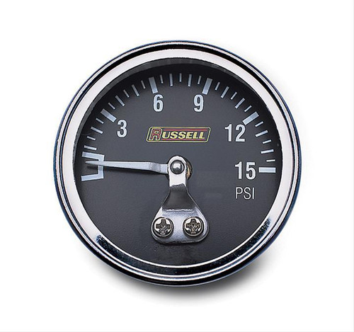 Russell 650350 Pressure Gauge, 0-15 psi, Mechanical, Analog, 1-1/2 in. Diameter, 1/8 in. NPT Port, Black Face, Each