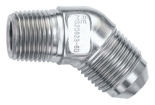 Russell 660932 Fitting, Adapter, 45 Degree, 3 AN Male to 1/8 in. NPT Male, Stainless, Zinc Oxide, Each
