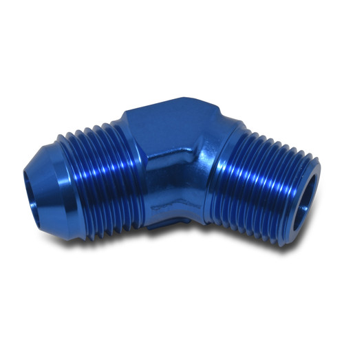 Russell 660960 Fitting, Adapter, 45 Degree, 8 AN Male to 3/8 in. NPT Male, Aluminum, Blue Anodized, Each