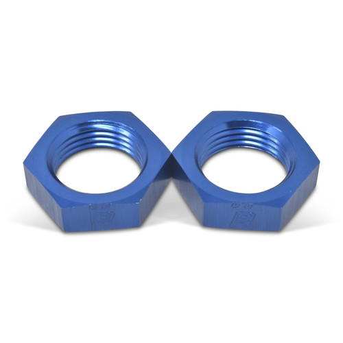 Russell 661880 Bulkhead Fitting Nut, 4 AN, Aluminum, Blue Anodized, Pair