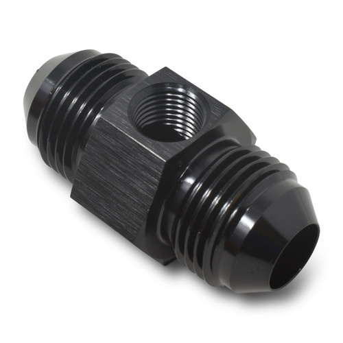 Russell 670013 Fitting, Gauge Adapter, Straight, 8 AN Male to 8 AN Male, 1/8 in. NPT Gauge Port, Aluminum, Black Anodized, Each