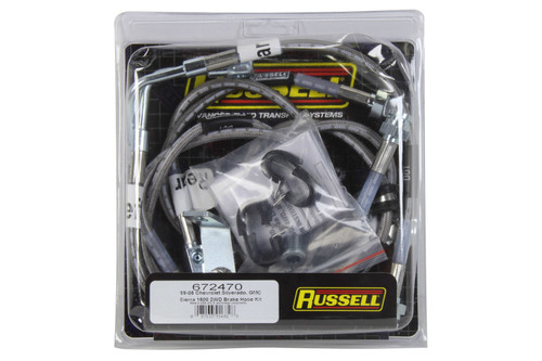 Russell 672470 Brake Hose Kit, Front / Rear Hoses, 5 Lines, 2WD, Stainless, Chevy / GM 1500 1999-2006, Kit