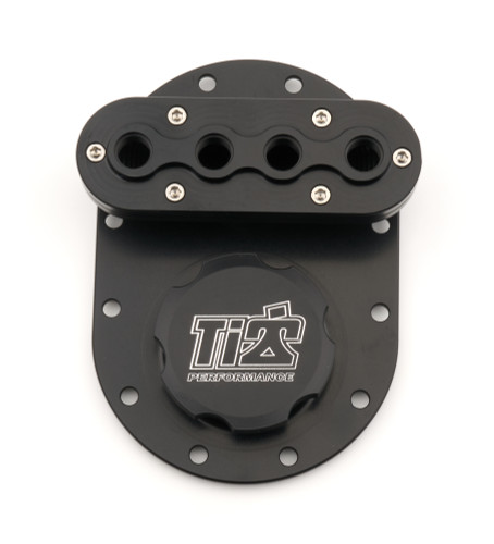 Ti22 Performance TIP5230 Fuel Cell Filler Plate, Positive Lock Cap, Flat Mount, 12-Bolt Flange Vent, Aluminum, Carbon Fiber Look, Each