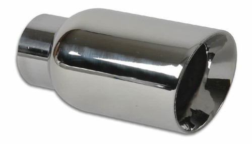 Vibrant Performance 1207 Exhaust Tip, Weld-On, 2.25 in. Inlet, 4 in. Round Outlet, 7.75 in. Long, Double Wall, Beveled Edge, Angled Cut, Stainless, Polished, Each