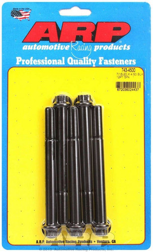 ARP 743-4500 Bolt, 7/16-20 in. Thread, 4.500 in. Long, 7/16 in. 12 Point Head, Chromoly, Black Oxide, Universal, Set of 5