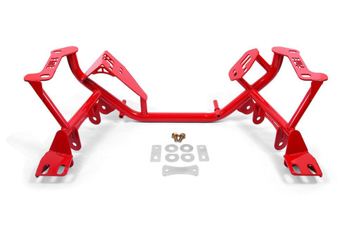 BMR Suspension KM731R K-Member, Tubular, OEM Steering Rack, Steel, Red Powder Coat, Ford Mustang 1979-95, Each