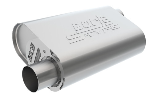 Borla 400840 Muffler, CrateMuffler S-Type, 3 in. Offset Inlet, 3 in. Offset Outlet, 14 in. x 4.35 in. x 9 in. Oval Body, 19 in. Long, Stainless, Natural, Small Block Chevy, Each