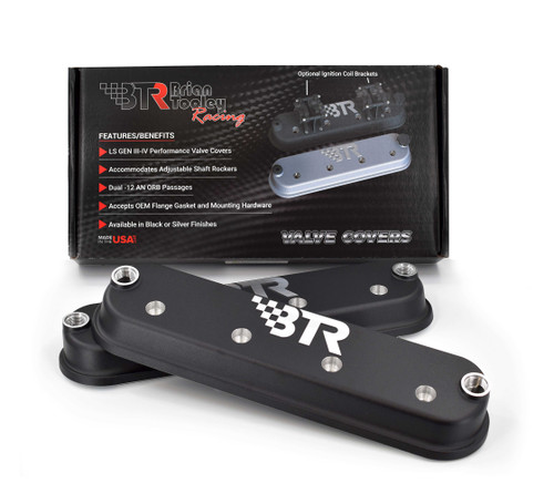 Brian Tooley Racing VCA-02-BLK Valve Cover, 1.83 in. Tall, Baffled, BTR Logo, Aluminum, Black Powder Coat, Pair