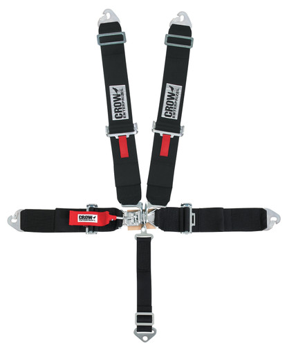 Crow Safety Gear 11044 Harness, 5 Point, Latch and Link, SFI 16.1, 50 in. Length, Pull Down Adjust, Clip In, Individual Harness, Black, Kit