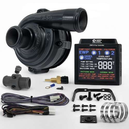 Davies, Craig DC-8919 Water Pump, EWP80, Electric, Remote Mount, 1-3/8 in. Hose Barb to 1-3/8 in. Hose Barb, 23.8 GPM, Controller/Temperature Sensor, Aluminum, Black Powder Coat, Universal, Kit