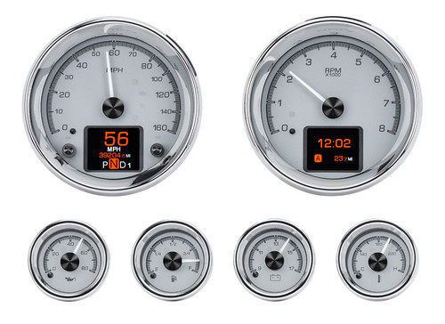 Dakota Digital HDX-2024-K Gauge Kit, HDX, Electric, Analog, Fuel Level/Oil Pressure/Speedometer/Tachometer/Voltmeter/Water Temperature, Chrome Bezel, 4-5/8 in./2-1/16 in. Diameter, Black Face, Kit