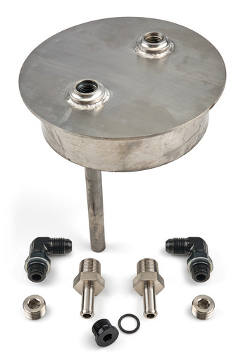 Detroit Speed Engineering 080310DS Fuel Tank Carbureted Adapter, 6 AN Inlet, 6 AN Outlet, Fittings/Plugs Included, Stainless, Kit