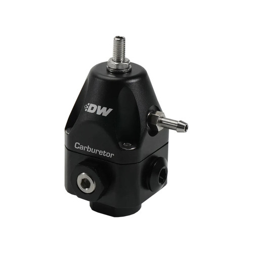 Deatschwerks 6-0550-FRB Fuel Pressure Regulator, 3 to 10 PSI, In-Line, 6 AN Female O-Ring Inlets/Outlet/Return, 1/8 in. NPT Port, Aluminum, Black Anodized, Each