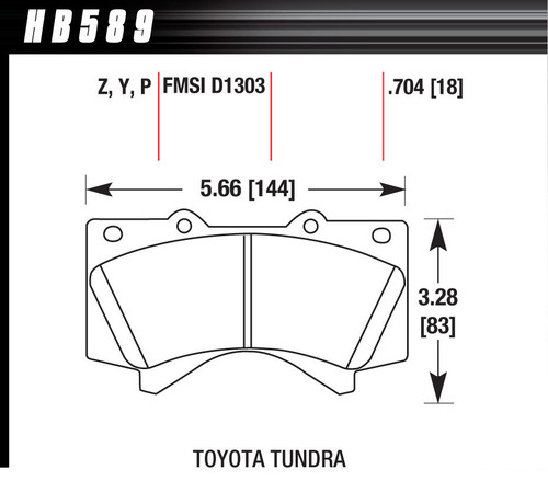 Hawk Brake HB589Y.704 Brake Pads, LTS Compound, Front/Rear, 18 mm Thick, Toyota Fullsize Truck/Sequoia 2007-22, Set of 4