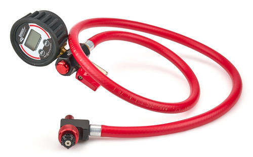 Longacre 52-50443 Shock Inflator and Gauge, Tank Mounted, 0-300 psi, Digital, Hose Included, Black/Silver Face, Controlled Flow Inlet, Each