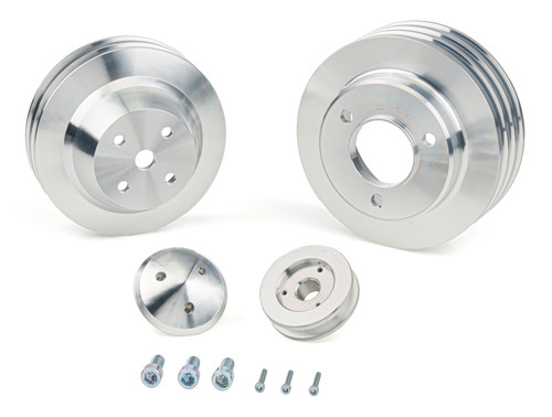 March Performance 7140 Pulley Kit, High Water Flow, 3 Groove V-Belt, Aluminum, Clear Powder Coat, Long Water Pump, Big Block Chevy, Kit