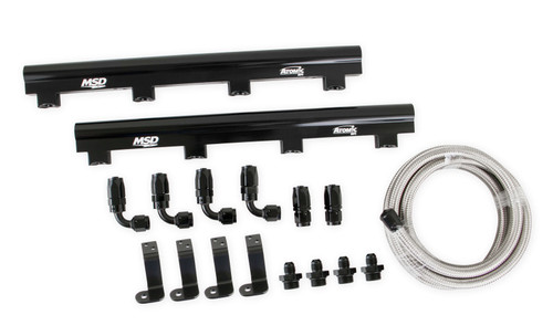 MSD Ignition 2723 Fuel Rail Kit, Atomic EFI, 8 AN Female O-Ring Inlets, 8 AN Female O-Ring Outlets, Hardware Included, Aluminum, Black Anodized, MSD LS7 Atomic AirForce Intakes, GM LS-Series, Kit