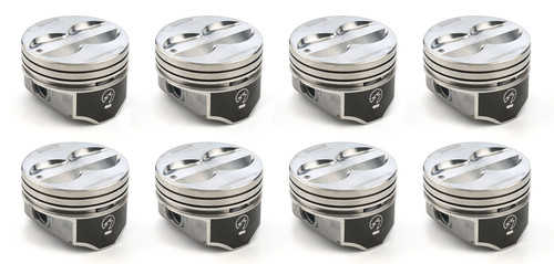 Sealed Power H345DCP20 SB Chevy Piston, Speed-Pro, Hypereutectic, Flat Top, 4.020 in. Bore, 1.548 in. Compression Height, 5/64 x 5/64 x 3/16 in. Ring Grooves, Minus 6.90 cc, Coated Skirt, Set of 8