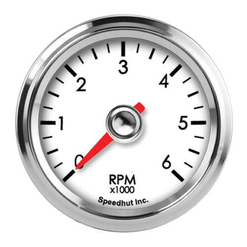Speedhut Gauges L2-TC2-LEG Tachometer, Legacy, 6000 RPM, Electric, Analog, 2-1/16 in. Diameter, Dash Mount, White Face, Each