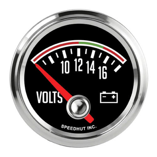 Speedhut Gauges L2-V2-CJ Voltmeter, CJ Classic Design, 6-18V, Electric, Analog, Short Sweep, 2-1/16 in. Diameter, Black Face, Each