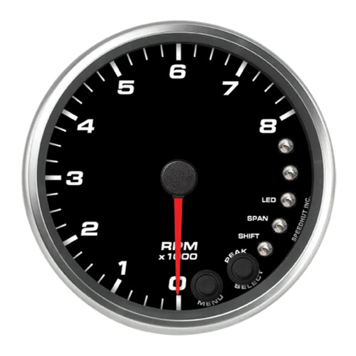 Speedhut Gauges R4-TC3-REV Tachometer, Revolution, 8000 RPM, Electric, Analog, 4 in. Diameter, Dash Mount, Black Face, Each