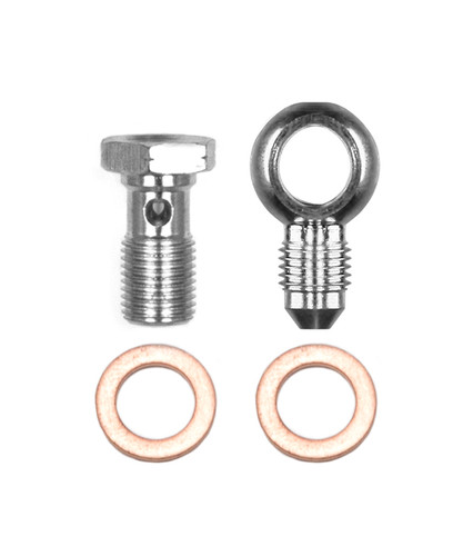 Wilwood 220-14431 Fitting, Adapter Banjo, 3 AN Male to 10 mm x 1.0 Banjo, Crush Washer, Steel, Zinc Plated, Each