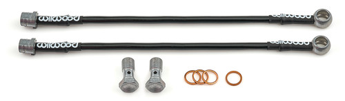 Wilwood 221-17415 Brake Hose Kit, Flexline, DOT Approved, 11.875 in. Long, 3 AN Hose, 3 AN Female Inlet, 12 mm x 1.0 Banjo Outlet, Washers Included, Black Rubber Coated, Rear, Audi A4 1996-2009, Pair