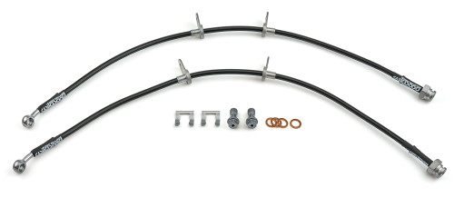 Wilwood 221-17416 Brake Hose Kit, Flexline, DOT Approved, 24.5 in. Long, 3 AN Hose, 3 AN Female Inlet, 10 mm x 1.0 Banjo Outlet, Tabs/Washers, Black Rubber Coated, Front, Honda S2000 2006-09, Pair