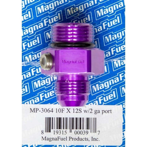 MagnaFuel MP-3064 -12 AN O-Ring to -10 AN Male Straight Adapter Fitting, Gauge Port, Purple