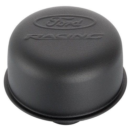 Ford Racing 302-216 Valve Cover Breather, 3 in. Diameter, Ford Logo, Push-In, Black Crinkle