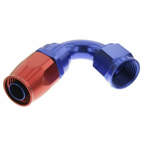 Redhorse 1120-04-1 Hose Fitting, -4 AN Female to 120 Degree Hose, Swivel, Red/Blue